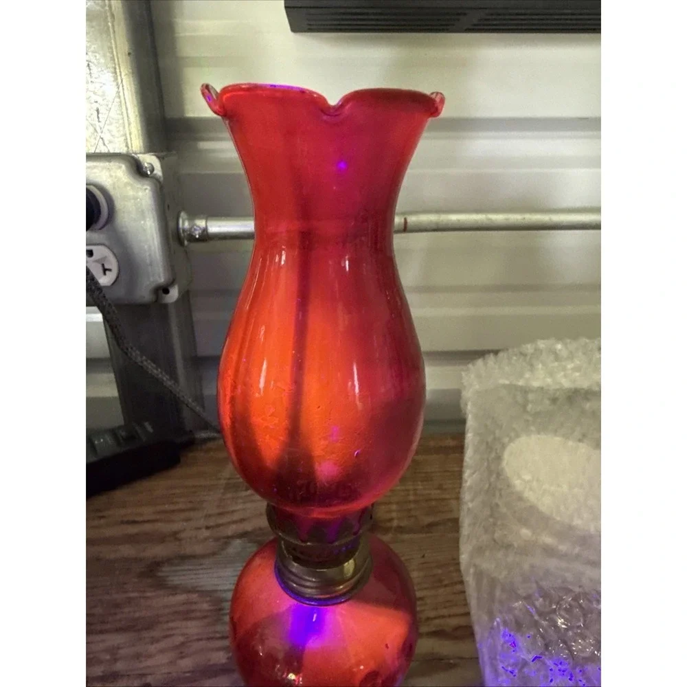 Vintage Red Glass Oil Lamp with Ruffle top 10.5
